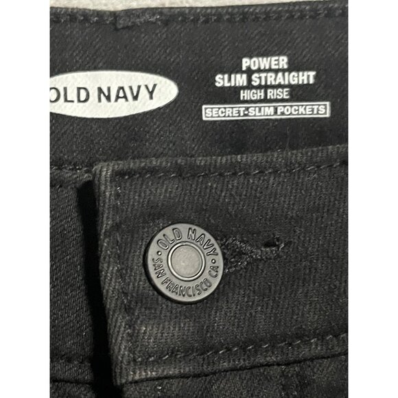 Old Navy Power Slim Straight High Rise Jeans Womens Sz 2 Black Distressed Denim - Picture 6 of 7